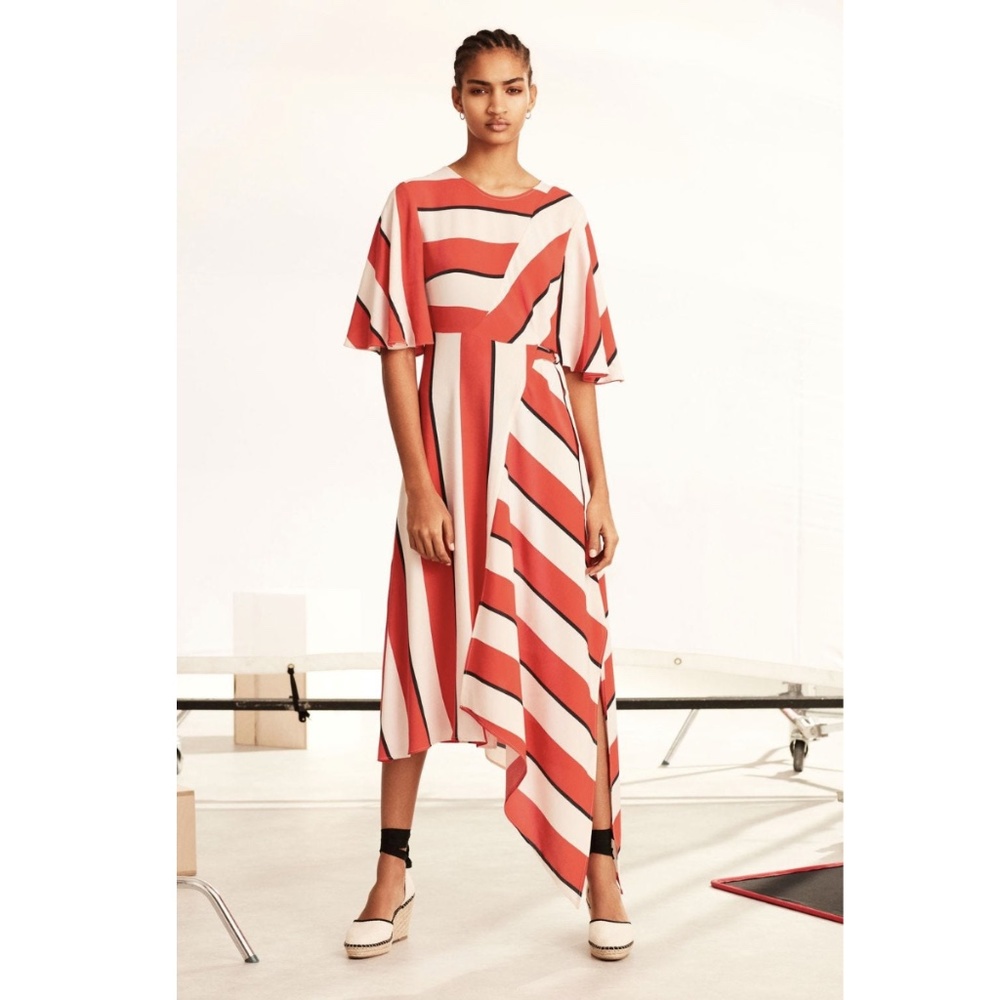 Topshop - Diagonal Stripe Midi Dress - Size 6